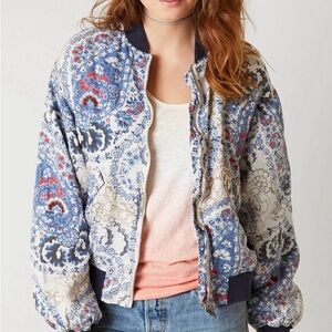 Free People Daytrip Paisley Print Zip Up Women’s Size M Lined Bomber Jacket